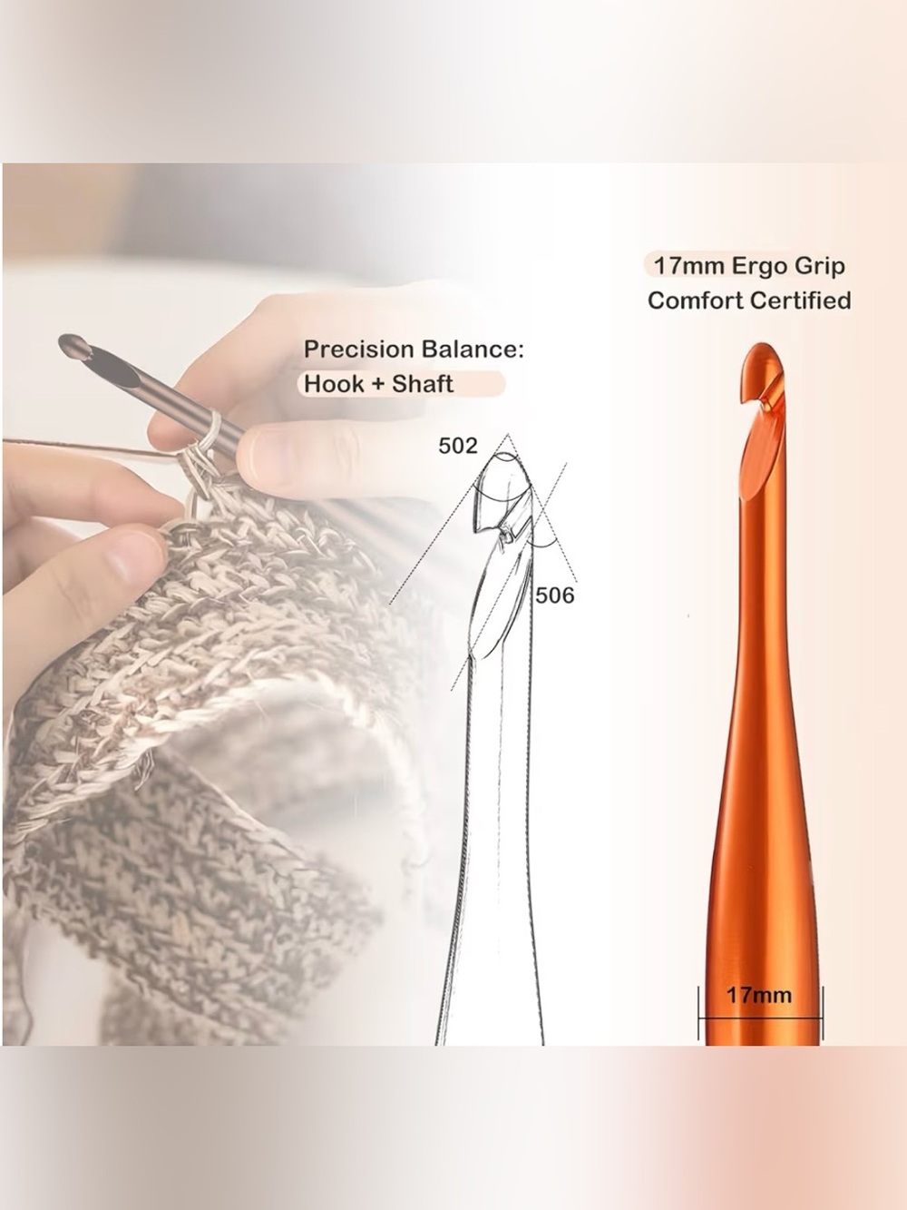 🆕 7.0 mm Metallic Blue Ergonomic Crochet Hook with Hand-polished Grip - Picture 3 of 3